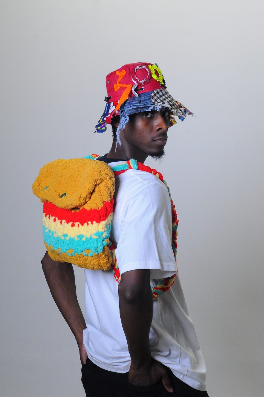 Knitted backpack on a model