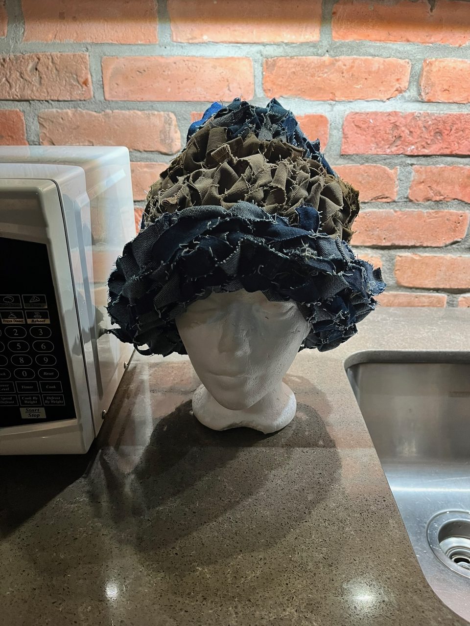 Ruffled denim bucket hat